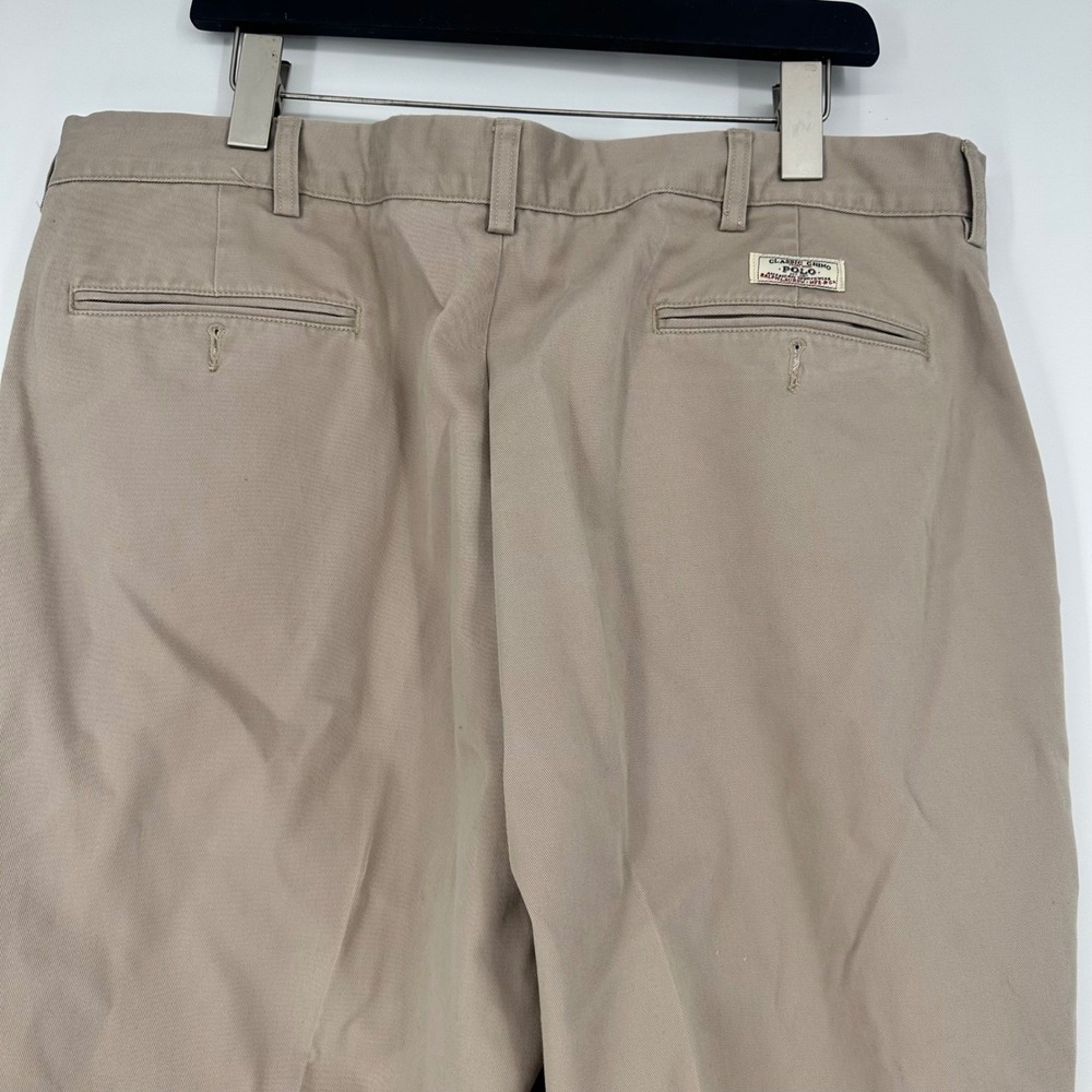 Vintage Polo Ralph Lauren Andrew Pants Chinos Men 42X32 90s Cotton Pleated Khaki - Picture 9 of 10